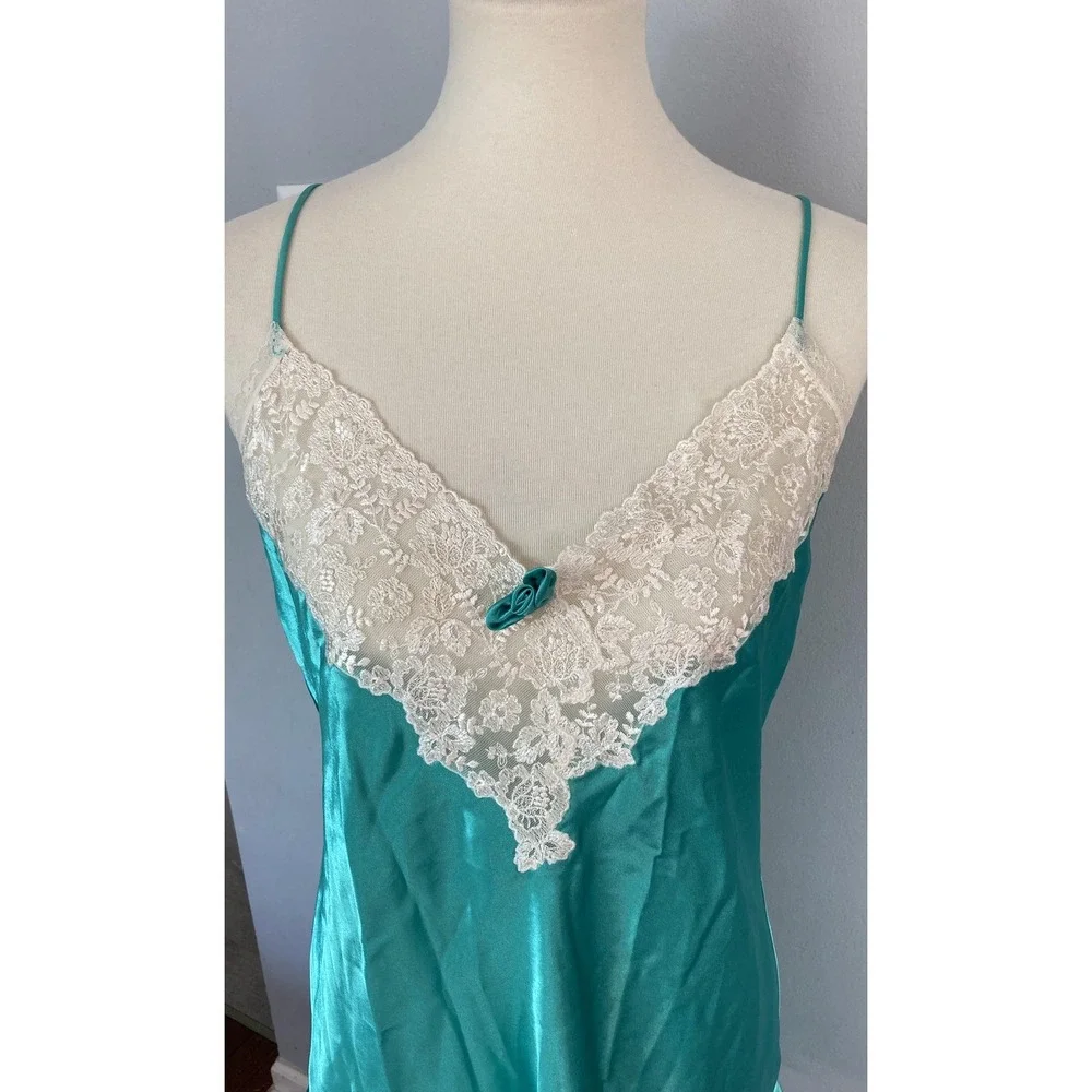 Vtg Victorias Secret Nightie Women L Satin Lace Gold Label Ruffle Hem Babydoll
